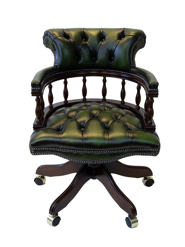 Leather Captain Chair Mahogany Green